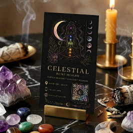 Celestial Reiki Heiler Luxus Schwarz Gold QR Visitenkarte