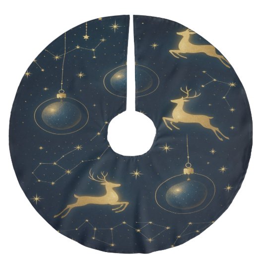 Celestial Reindeer and Golden Star Ornaments Polyester Weihnachtsbaumdecke (Vorderseite)