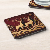 Celestial Reindeer Waltz – Golden Forest Getränkeuntersetzer (Linke Seite)