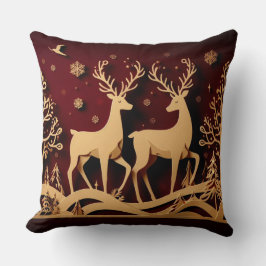 Celestial Reindeer Waltz – Golden Forest Kissen