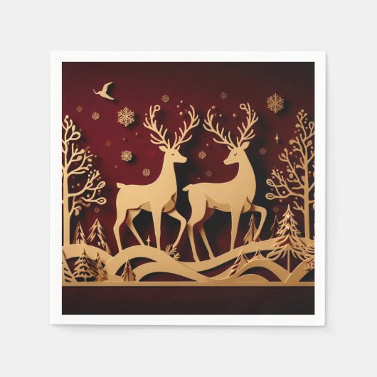 Celestial Reindeer Waltz – Golden Forest Serviette (Vorderseite)