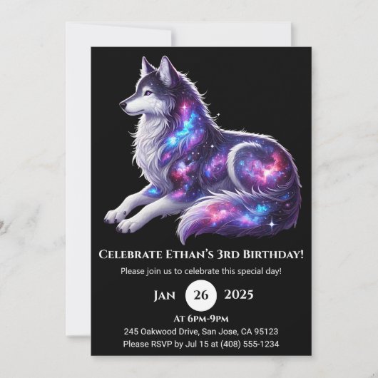 Celestial Resting Wolf Birthday Invitation Einladung (Vorderseite)