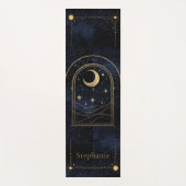 Celestial Rising Moon Monogram Gold Glitzer Navy Yogamatte (Vorderseite)