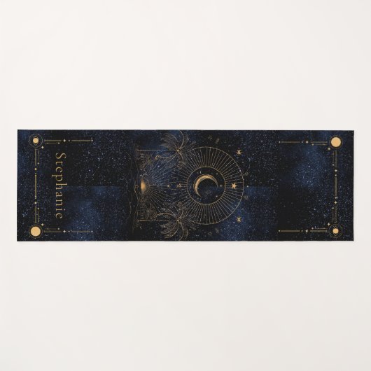 Celestial Rising Sun Monogram Palms Gold Glitzer Yogamatte (Vorderseite (Horizontal))