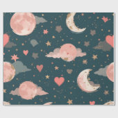 Celestial Romance Dreamy Moon & Stars Valentine Se Geschenkpapier (Flach)