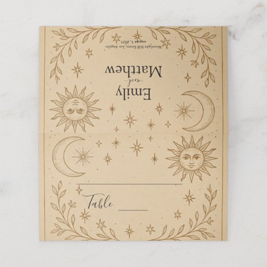 Celestial Romance Elegant Celestial Design Platzkarte (Außenseite Aufgefaltet)