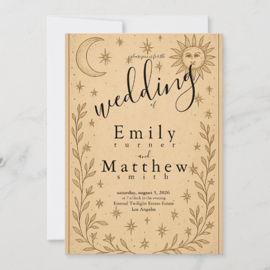 Celestial Romance - Moon and Sun Design Einladung (Vorderseite)
