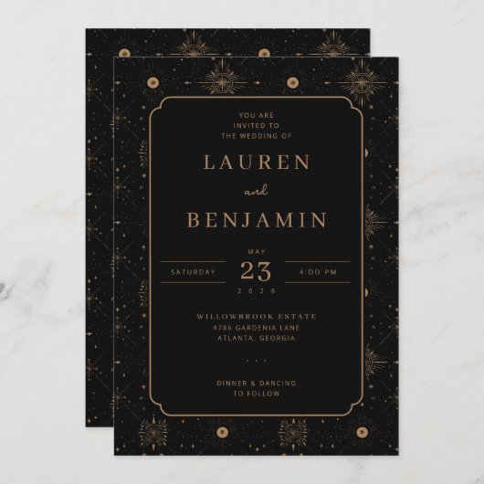 Celestial Romance Wedding Einladung (Vorne/Hinten)