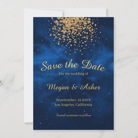 Celestial Romantic Modern Blue Universe Save The Date (Vorderseite)