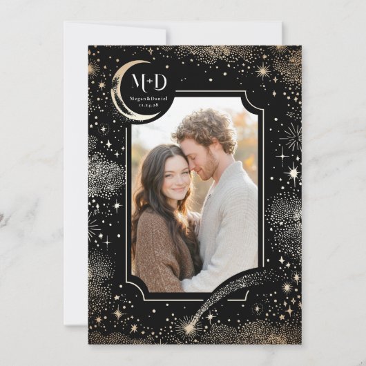 Celestial Romantic Starry Night Wedding Foto Einladung (Vorderseite)