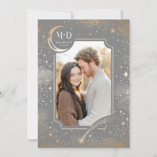 Celestial Romantic Starry Night Wedding Foto Einladung (Vorderseite)