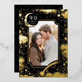 Celestial Romantic Starry Night Wedding Foto Folieneinladung