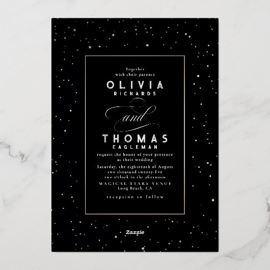 Celestial Romantic Starry Night Wedding Foto Folieneinladung (Rückseite)