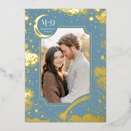 Celestial Romantic Starry Night Wedding Foto Folieneinladung