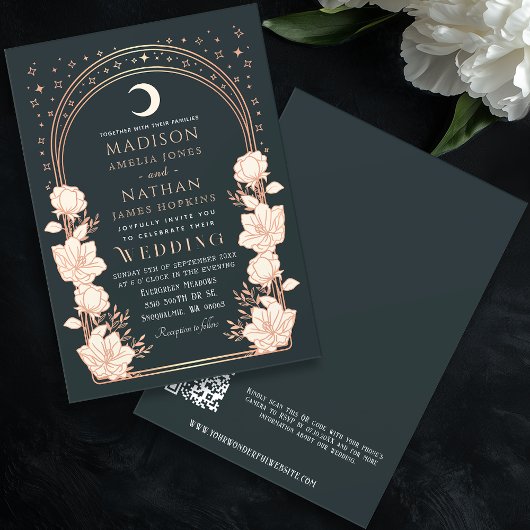 Celestial Rose Gold Art Nouveau QR Code Hochzeit Einladung