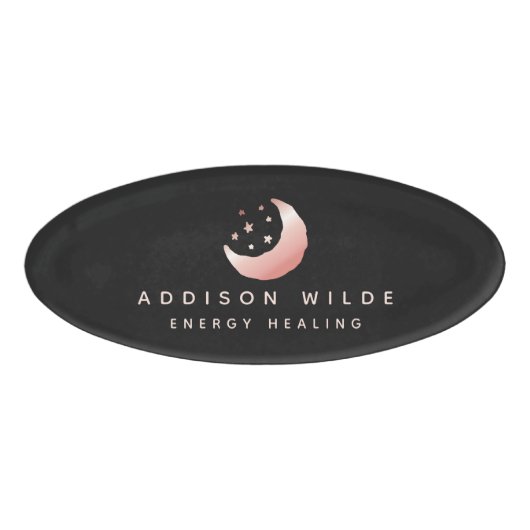 Celestial Rose Gold Crescent Moon Stars Business Namenschild (Vorderseite)