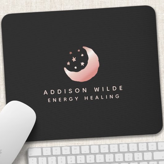 Celestial Rose Gold Crescent Moon Stars Logo Mousepad