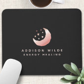 Celestial Rose Gold Crescent Moon Stars Logo Mousepad