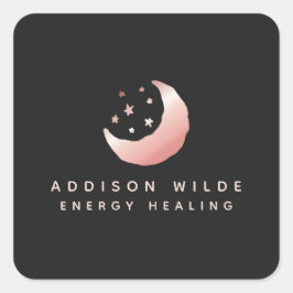 Celestial Rose Gold Crescent Moon Stars Logo Quadratischer Aufkleber