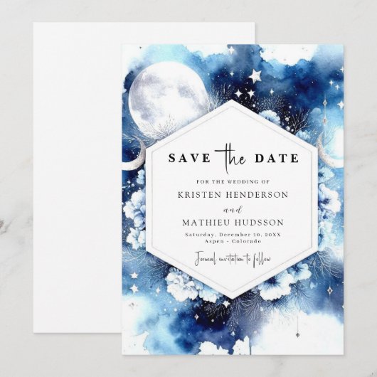 Celestial Rustic Moonlit Wedding Save The Date (Vorne/Hinten)