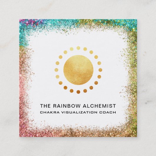 *~* Celestial Sacred Geometry Chakra Gold Glitzer Quadratische Visitenkarte (Vorderseite)