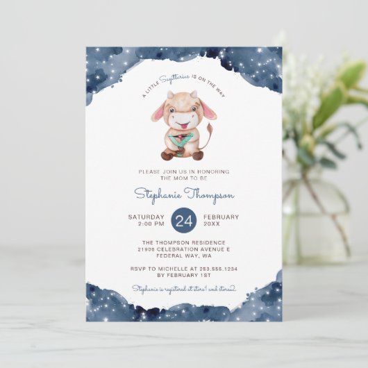 Celestial Sagittarius Astrologie Babydusche Einladung (Stehend Vorderseite)