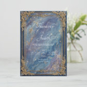 Celestial Sapphire & Gold Galaxy Hochzeit Einladun Einladung (Stehend Vorderseite)