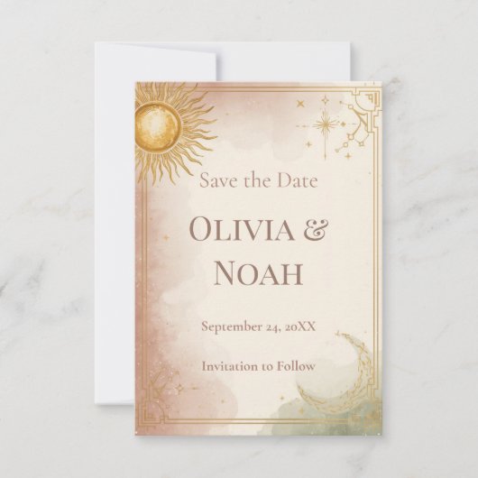 Celestial Save the Date Card Pink Sage Clouds Gold (Vorderseite)