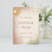 Celestial Save the Date Card Pink Sage Clouds Gold (Stehend Vorderseite)