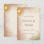 Celestial Save the Date Card Pink Sage Clouds Gold (Vorne/Hinten)