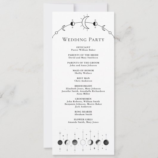 Celestial Schwarz-weiß Moon Wedding Program (Rückseite)