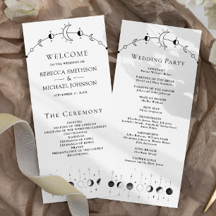 Celestial Schwarz-weiß Moon Wedding Program