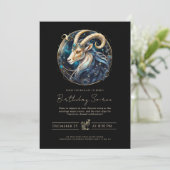 Celestial Sea Goat Star Sign Black Gold Capricorn Einladung (Stehend Vorderseite)