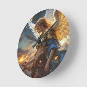 Celestial Sentinel - Engel der Morgendämmerung und Runde Wanduhr (Winkel)