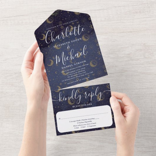 Celestial Signature Script Wedding All In One Einladung (Abreißen)