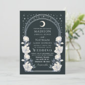 Celestial Silver Arch Art Nouveau QR Code Hochzeit Einladung (Stehend Vorderseite)