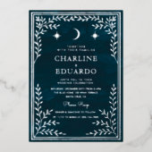 Celestial Silver Foil Gothic Wedding Einladung wi (Vorderseite)