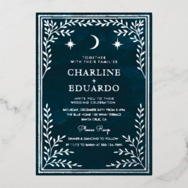 Celestial Silver Foil Gothic Wedding Einladung wi