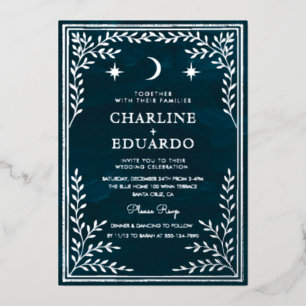 Celestial Silver Foil Gothic Wedding Einladung wi