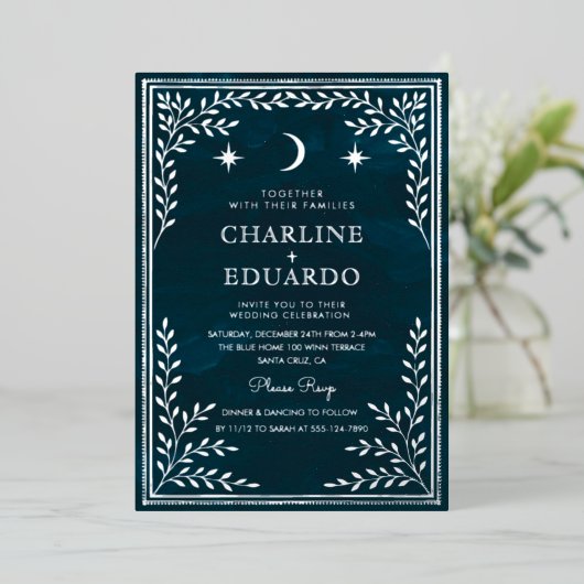 Celestial Silver Foil Gothic Wedding Einladung wi (Stehend vorne)