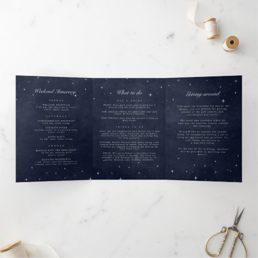 Celestial Silver Moon Folded Wedding Program Dreifach Gefaltete Einladung (Innenseite)