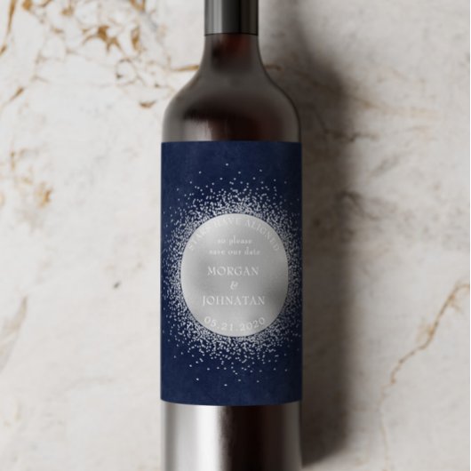 Celestial Silver Moon Save the Date Weinetikett