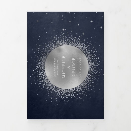 Celestial Silver Moon Tri Fold Wedding Einladung (Cover)