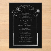 Celestial Silver Sun Moon Astronomie Hochzeit Acryleinladungen (Vorderseite)