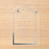 Celestial Silver Sun Moon Astronomie Hochzeit Acryleinladungen (Vorderseite)