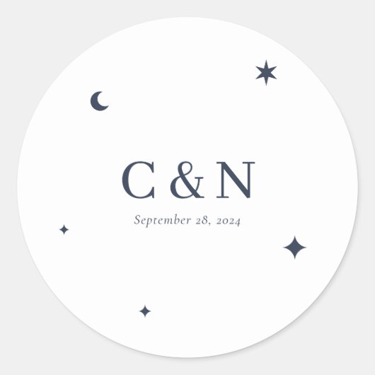 Celestial Simple Monogram Wedding Sticker (Vorderseite)