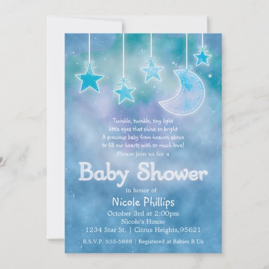 Celestial Sky Galaxy Moon & Stars BABY SHOWER Einladung (Vorderseite)