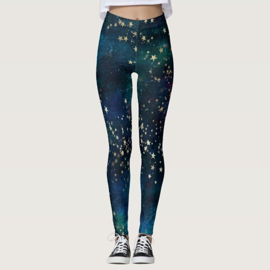 Celestial Sky Gold Stars Leggings (Vorderseite)