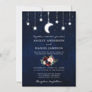 Celestial Sky Moon Stars Floral Lights Wedding Einladung
