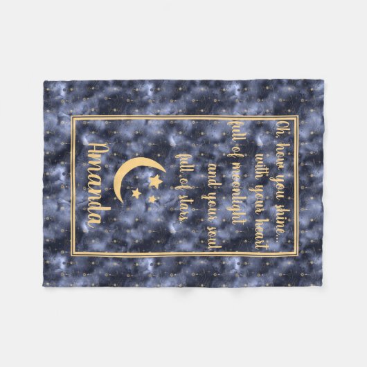 Celestial Sky Moon Stars Navy Fleecedecke (Vorderseite (Horizontal))